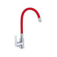Смеситель для кухни, гибкий силиконовый излив, латунь VALFEX Estreya Chrome Red (10)